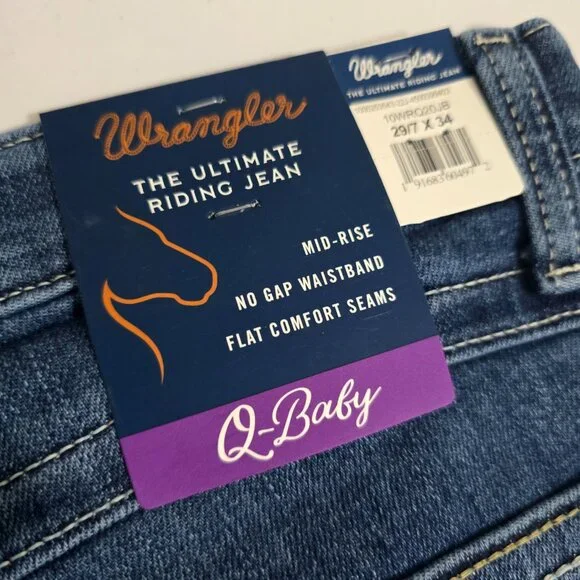 NWT Wrangler Q-Baby The Ultimate Riding Bootcut Jeans Western Blue Size 7/28